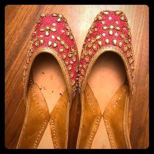 Handmade Indian leather sequin slippers